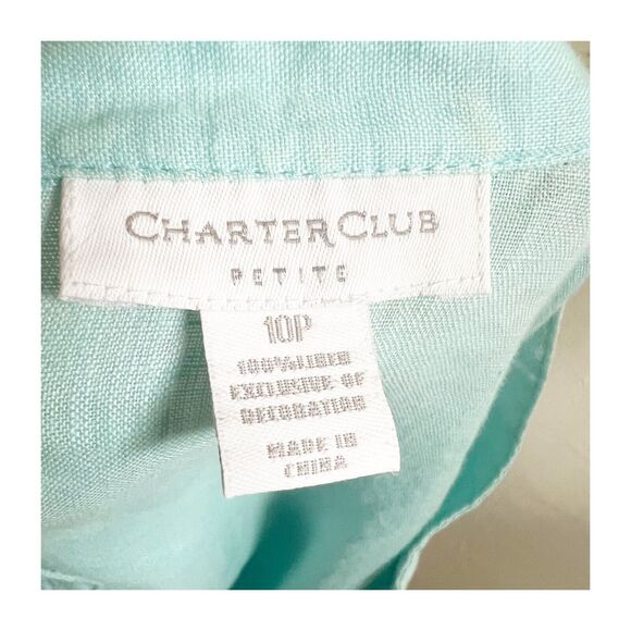 Charter Club Women Teal 100% Linen Embroidered Button Down Casual Blouse 10P - Picture 9 of 9